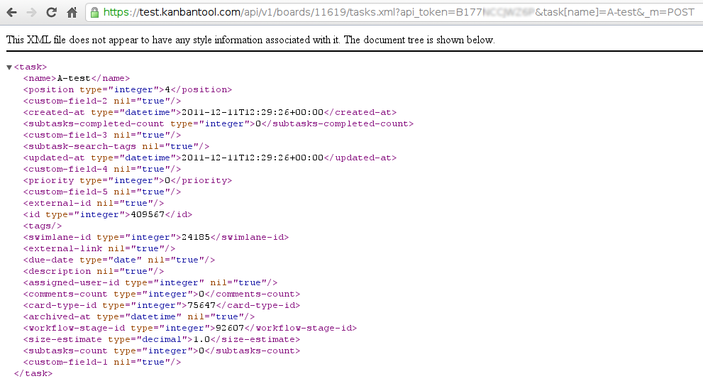 Api response example for create task